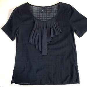 Gap Navy Blue windowpane cotton linen shirt